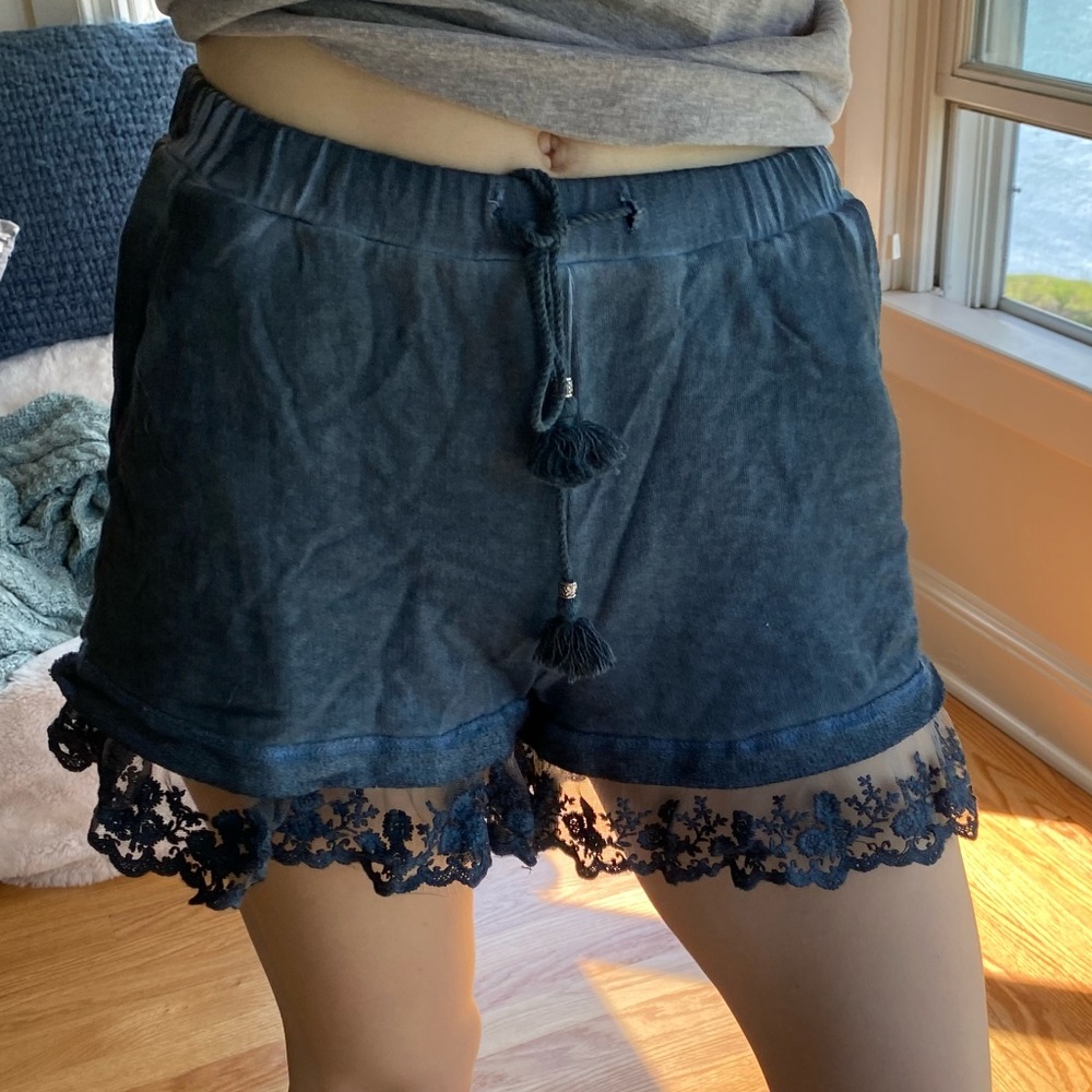 Dark blue shorts with lace- super comfy!!